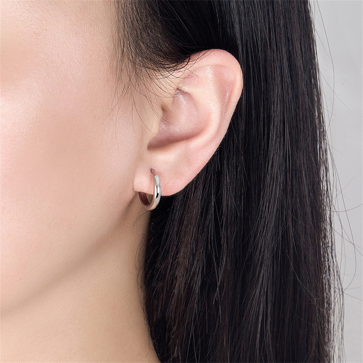 Silver-Plated Ring Huggie Earrings, silver huggie earrings, elegant gift for her, lifestyle look