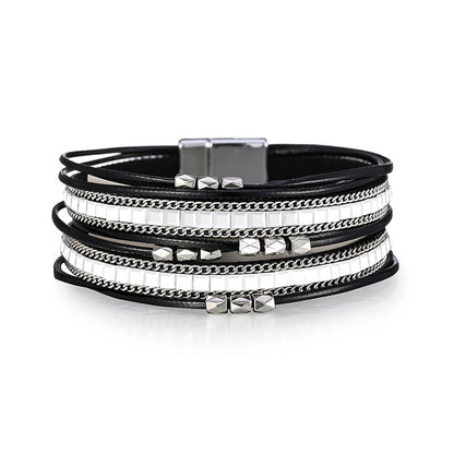 Black Polystyrene and Silver-Plated Layered Beaded Bracelet, silver bracelet for women, dainty minimalist design, side view