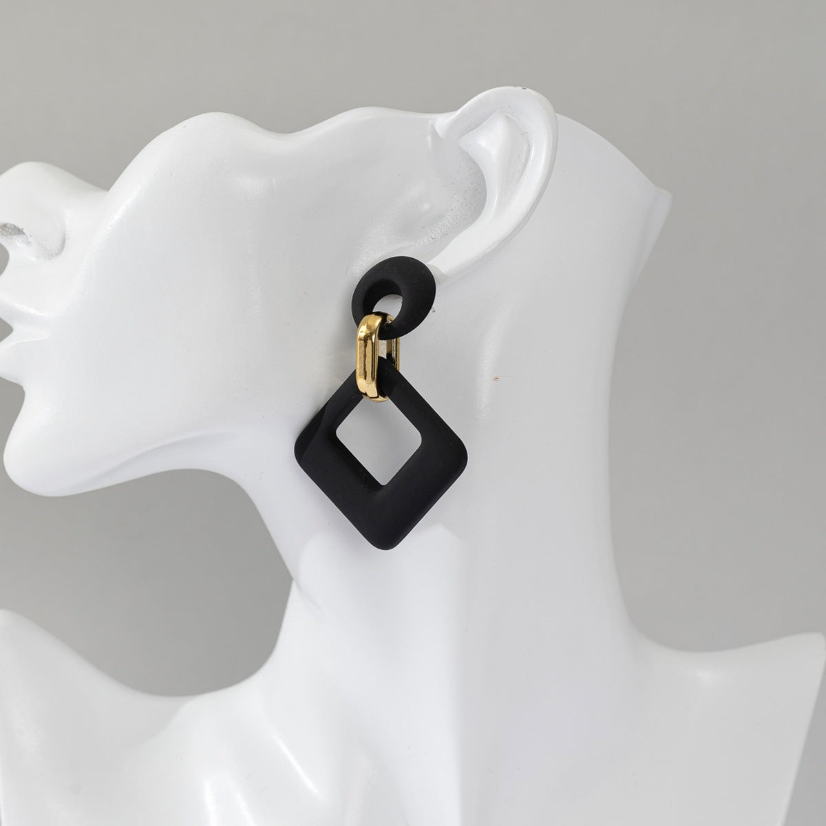 Black Enamel & 18K Gold-Plated Open Rhombus Drop Earrings