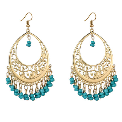 Green Turquoise and 18K Gold-Plated Openwork Drop Earrings, gold drop earrings for women, dainty minimalist design, side view