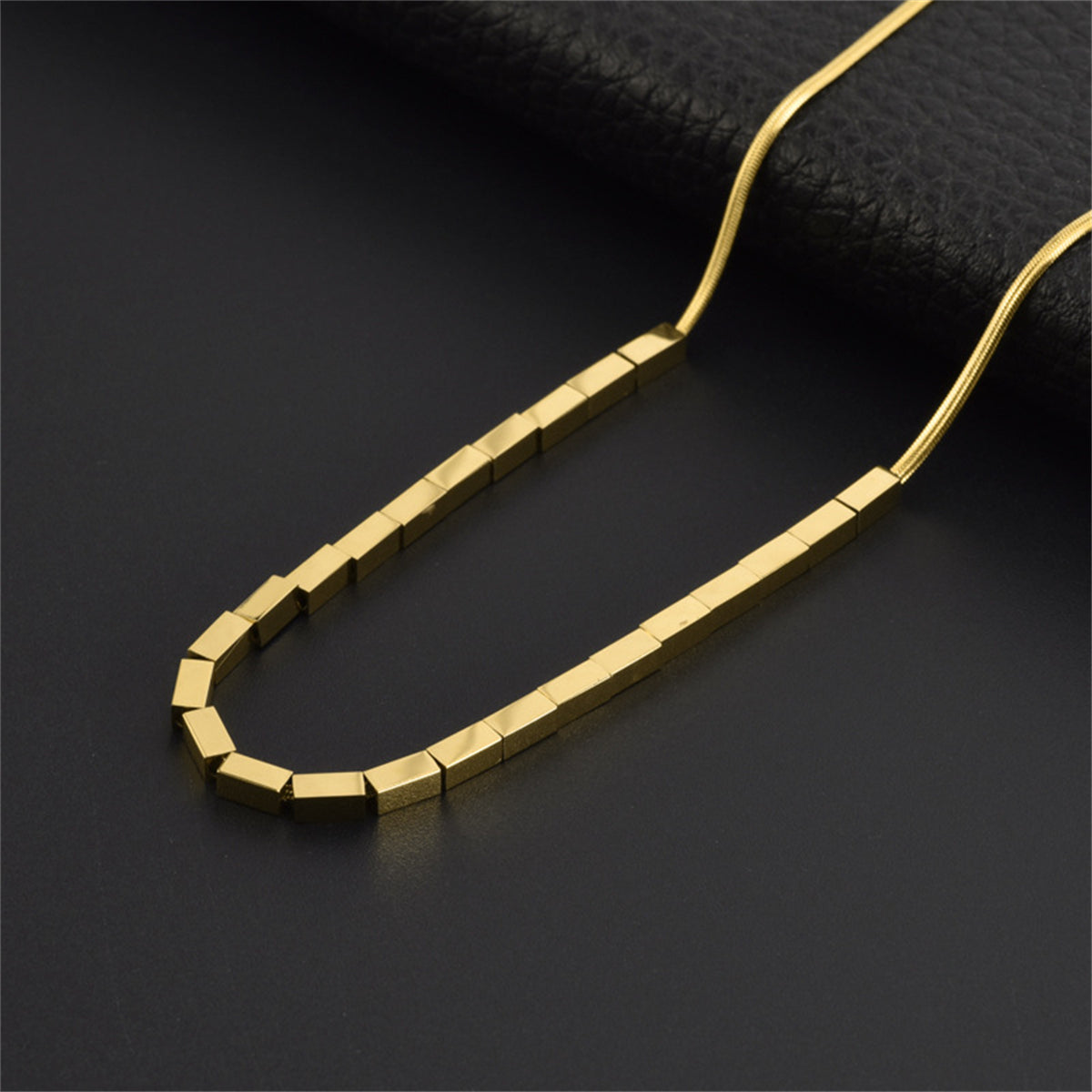 18K Gold-Plated Cuboid Necklace, gold pendant necklace for women, everyday style, lifestyle look