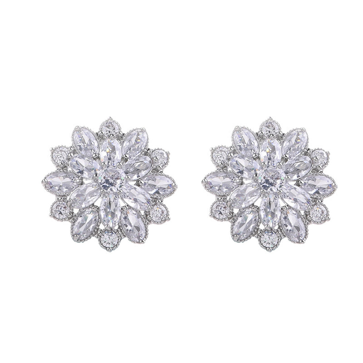 Crystal and Silver-Plated Flower Stud Earrings, silver stud earrings for women, vintage-inspired design, side view