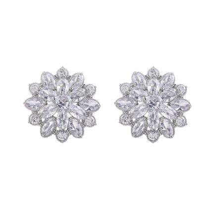 Crystal and Silver-Plated Flower Stud Earrings, silver stud earrings for women, vintage-inspired design, side view