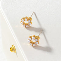 White Pearl & 18k Gold-Plated Flower Stud Earrings