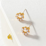 White Pearl & 18k Gold-Plated Flower Stud Earrings