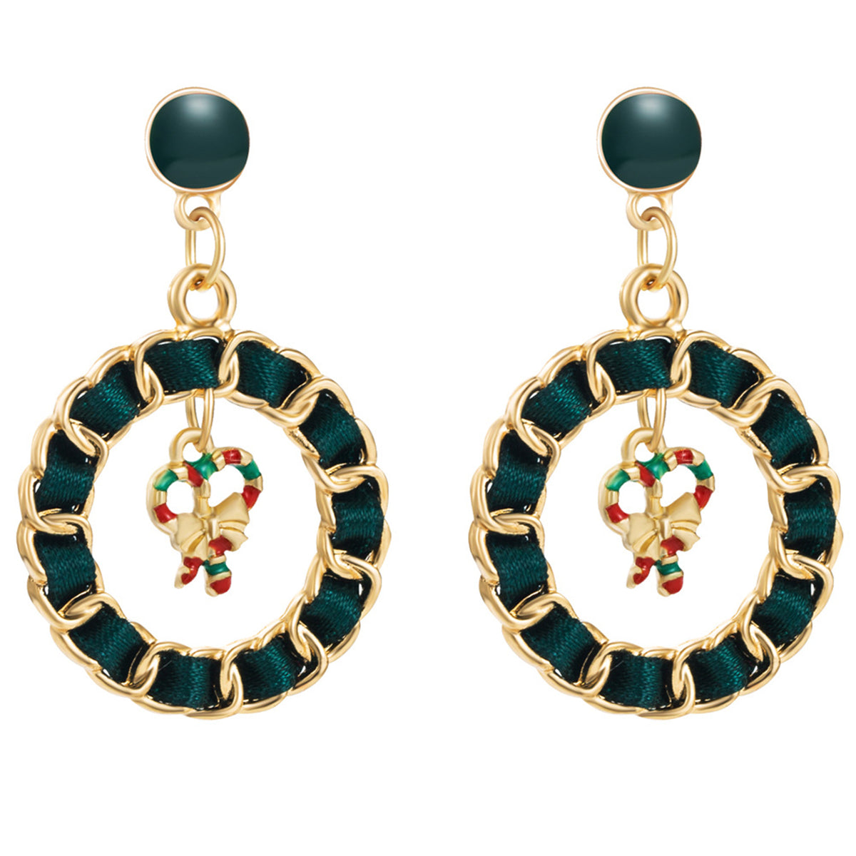 Black Ribbon and Enamel 18K Gold-Plated Candy Cane Figaro Drop Earrings, gold drop earrings for women, side view