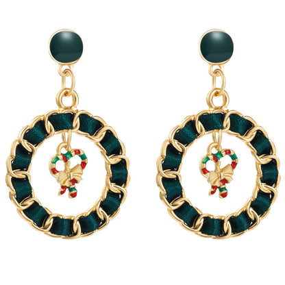 Black Ribbon and Enamel 18K Gold-Plated Candy Cane Figaro Drop Earrings, gold drop earrings for women, side view
