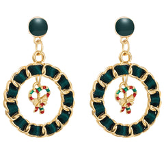 Black Ribbon & Enamel 18K Gold-Plated Candy Cane Figaro Drop Earrings