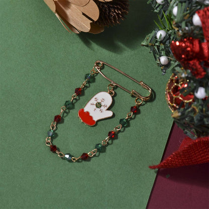 18K Gold-Plated and Multicolor Bead Mitten Chain Brooch, gold brooch pin, everyday style, styled look