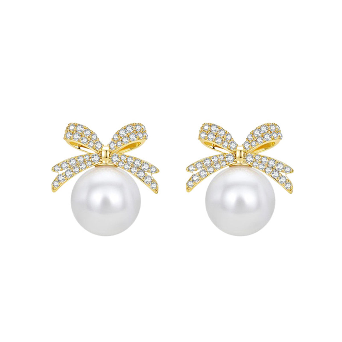 Cubic Zirconia & Pearl Bow Stud Earrings
