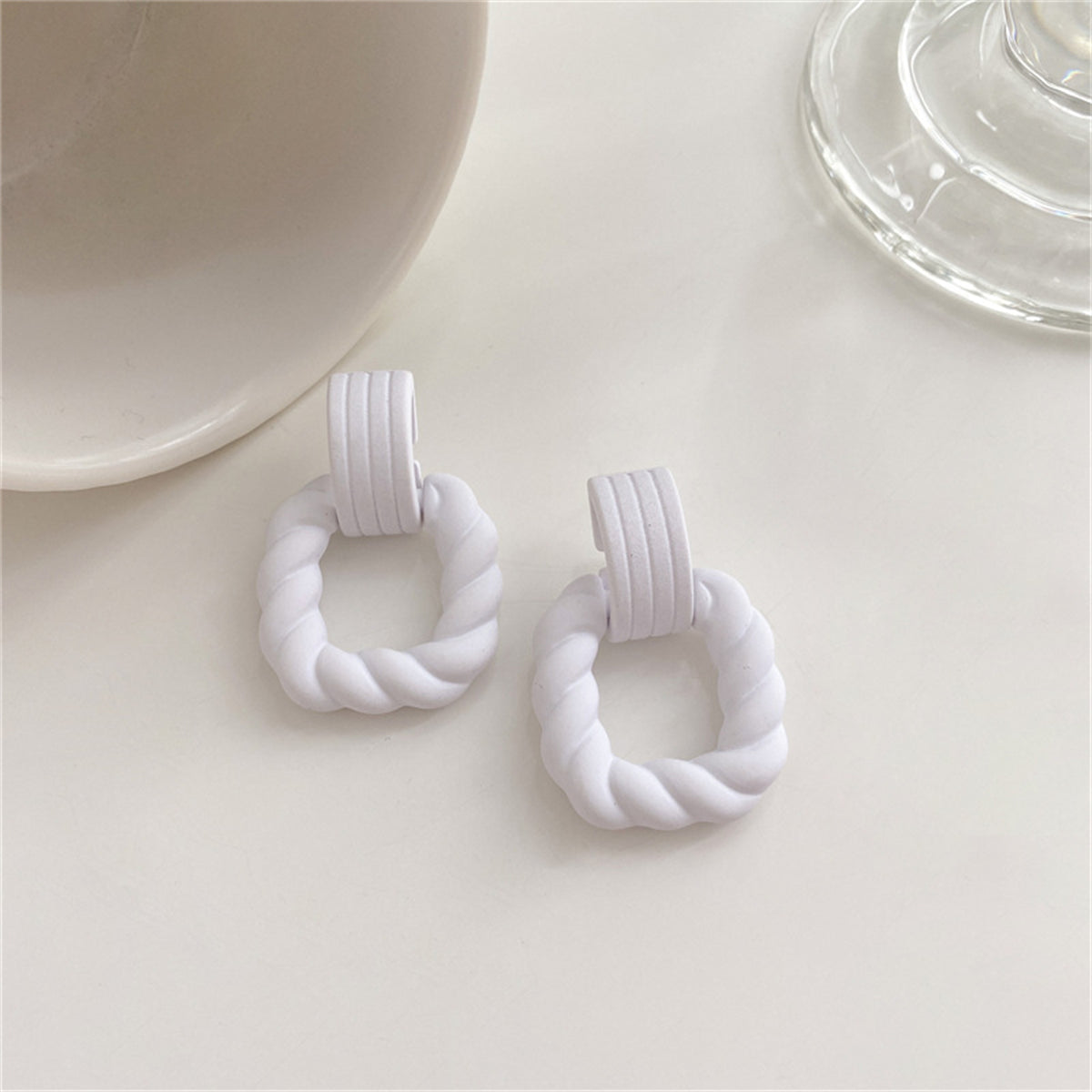 White Resin and Silver-Plated Twine Square Drop Earrings, silver drop earrings for women, botanical inspired, detail close-up