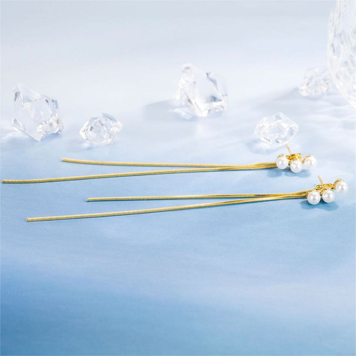 Pearl and 18K Gold-Plated Tassel Ear Jackets, gold drop earrings for women, dainty minimalist design, lifestyle look