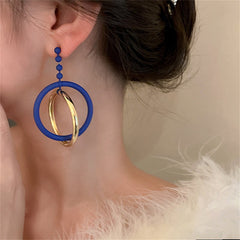 Blue Enamel & 18K Gold-Plated Bead Interlocked Dangle Earring