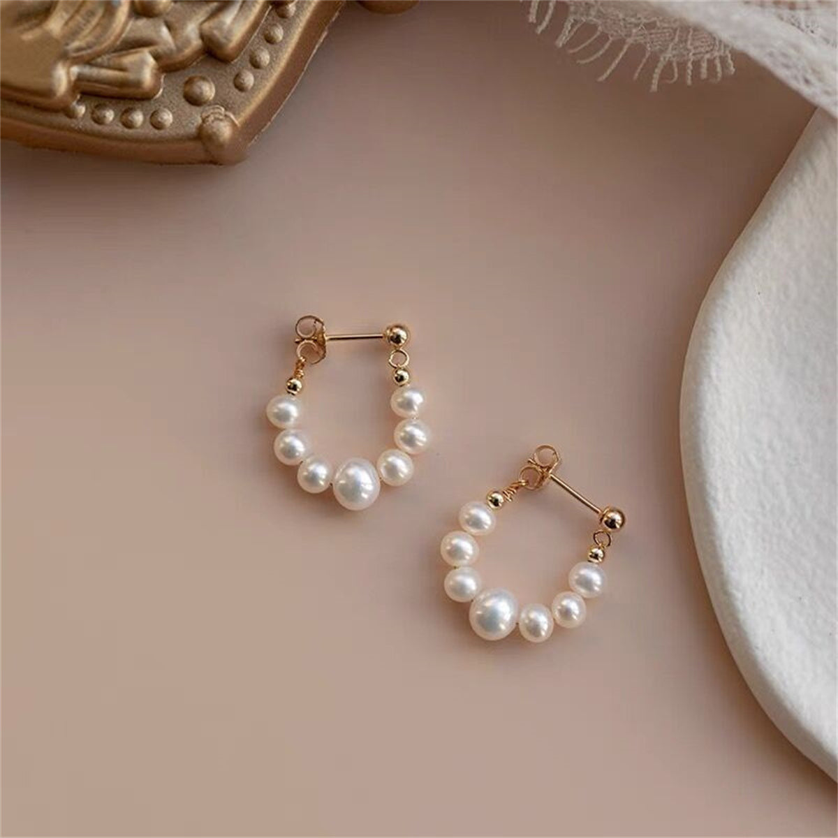 Pearl and 18K Gold-Plated Chain Ear Jackets, gold drop earrings for women, botanical inspired, lifestyle look