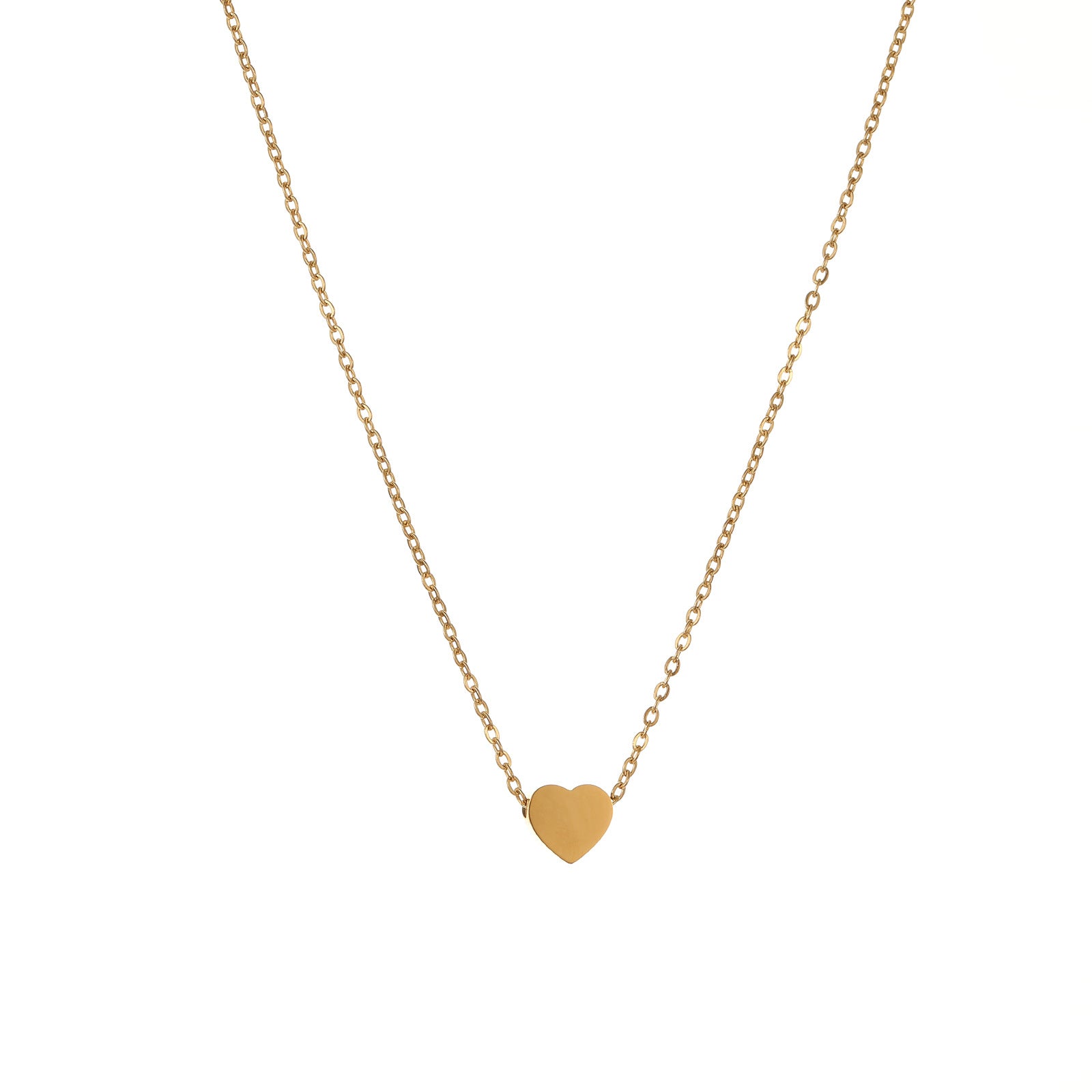 A charming 18K gold-plated heart pendant necklace with a slender chain, perfect for everyday wear or special occasions.