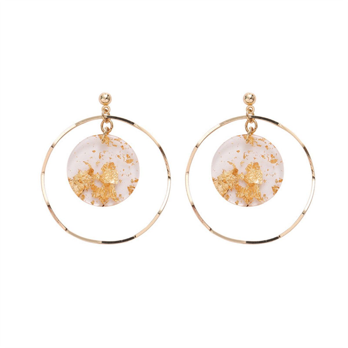 Resin & 18K Gold-Plated Two-Circle Drop Earrings