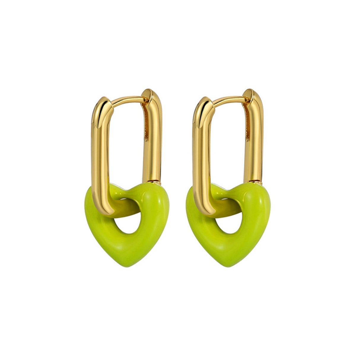 Cyan Enamel and 18K Gold-Plated Heart Huggie Earrings, gold huggie earrings, elegant gift for her, lifestyle look