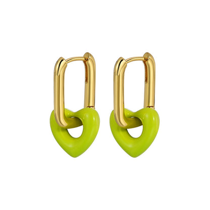 Cyan Enamel and 18K Gold-Plated Heart Huggie Earrings, gold huggie earrings, elegant gift for her, lifestyle look