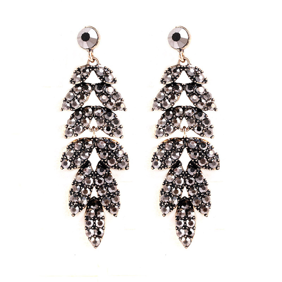 Black Cubic Zirconia Leaves Drop Earrings