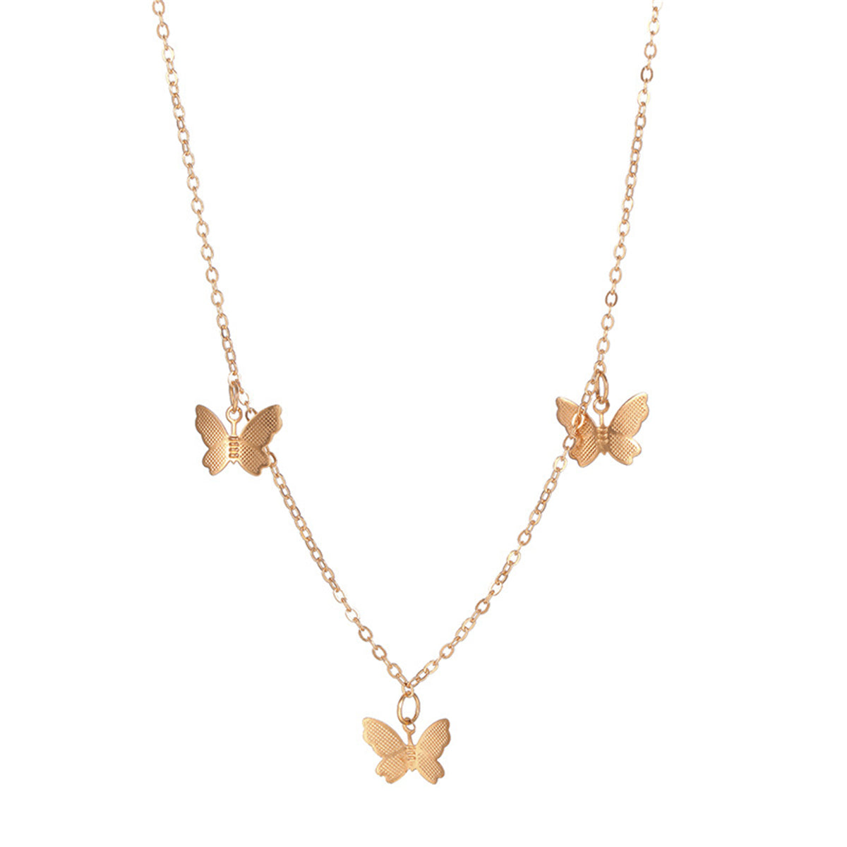 18K Gold-Plated Butterfly Station Necklace, gold pendant necklace for women, dainty minimalist design, side view