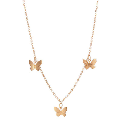 18K Gold-Plated Butterfly Station Necklace, gold pendant necklace for women, dainty minimalist design, side view