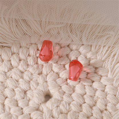 Red Resin and Silver-Plated Pomegranate Seed Stud Earrings, silver stud earrings for women, everyday style, detail close-up
