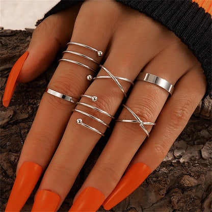 Silver-Plated Simplicity Stackable Ring Set, silver statement rings for women, elegant gift for her, front view