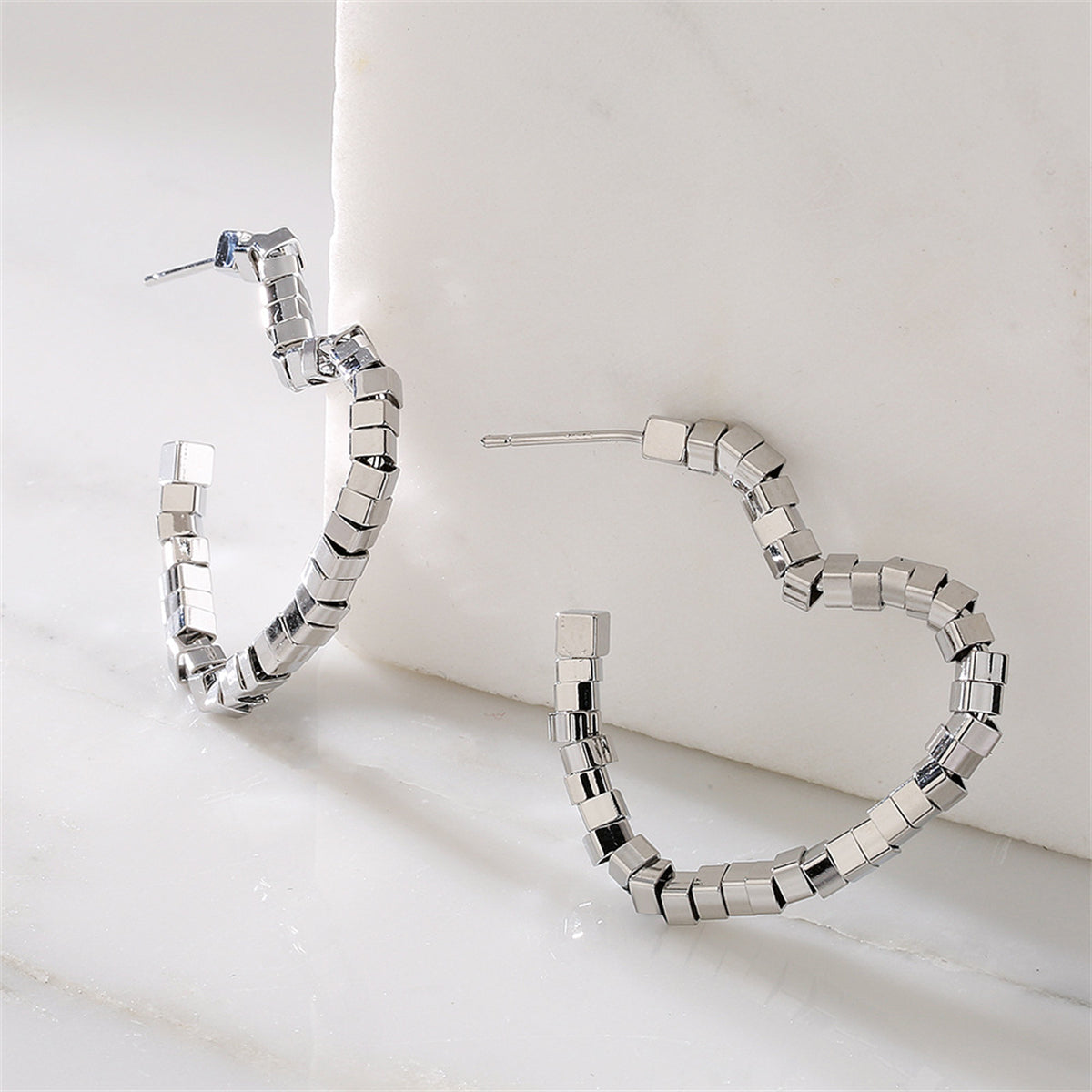 Silver-Plated Heart Hoop Earrings, silver drop earrings for women, botanical inspired, side view