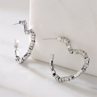 Silver-Plated Heart Hoop Earrings, silver drop earrings for women, botanical inspired, side view