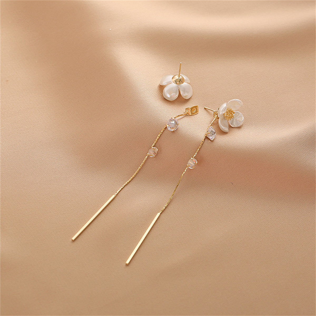 Cubic Zirconia & Resin 18K Gold-Plated Flower Drop Earrings