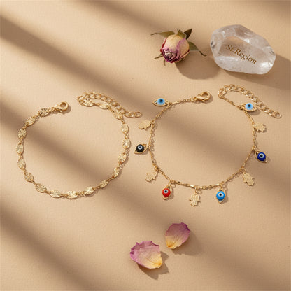 Multi-Colored Acrylic & Goldtone Eye Hamsa Station Anklet Set - Street Region