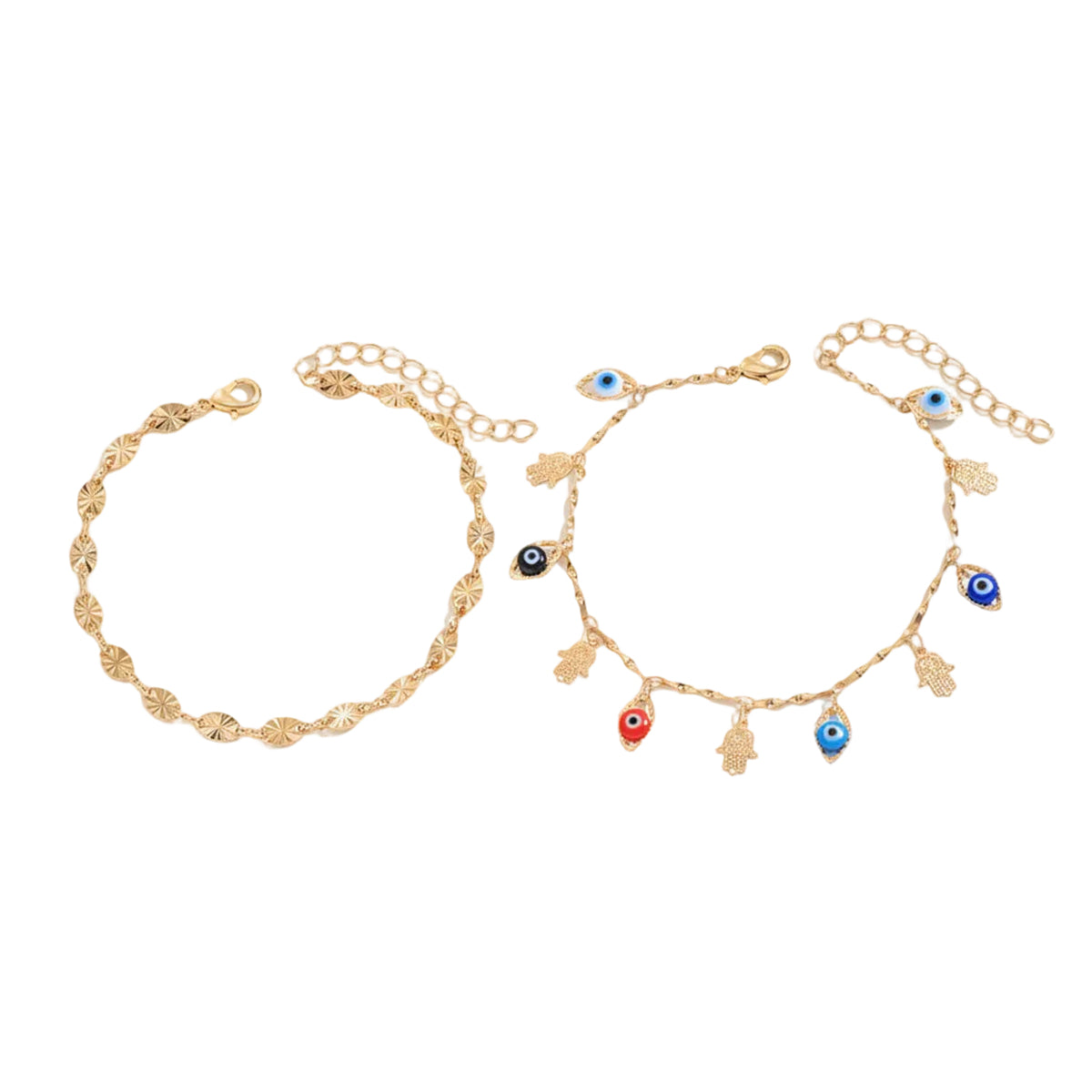 Multi-Colored Acrylic & Goldtone Eye Hamsa Station Anklet Set - Street Region