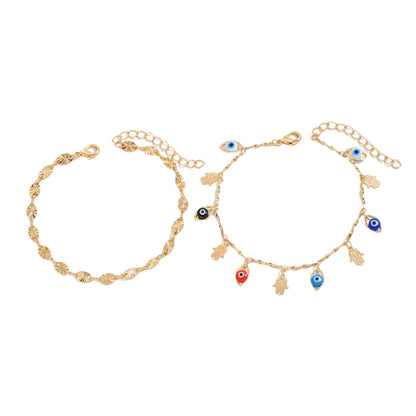Multi-Colored Acrylic & Goldtone Eye Hamsa Station Anklet Set - Street Region
