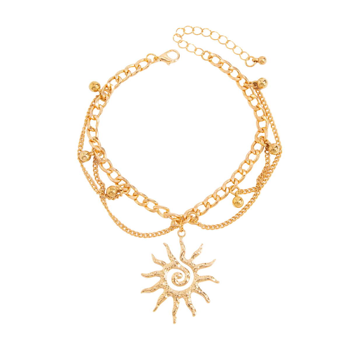 Goldtone Sun Charm Layered Anklet - Street Region
