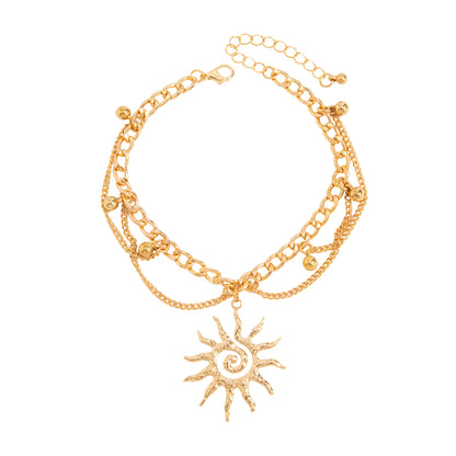 Goldtone Sun Charm Layered Anklet - Street Region