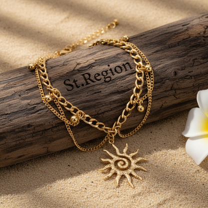 Goldtone Sun Charm Layered Anklet - Street Region