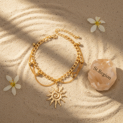 Goldtone Sun Charm Layered Anklet - Street Region