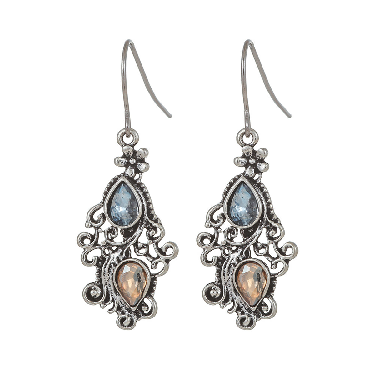 Crystal & Silver-Plated Double Pear Cut Drop Earrings