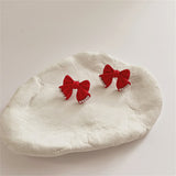 Red Enamel & Pearl Bow Stud Earrings