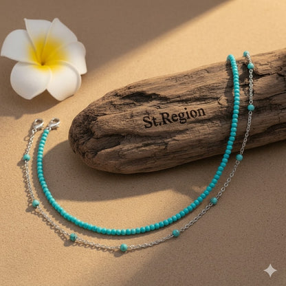Turqouise & Silvertone Beads Chian Anklet Set - Street Region