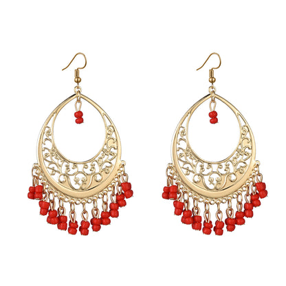 Red Turquoise and 18K Gold-Plated Openwork Filigree Drop Earrings, gold drop earrings for women, front view