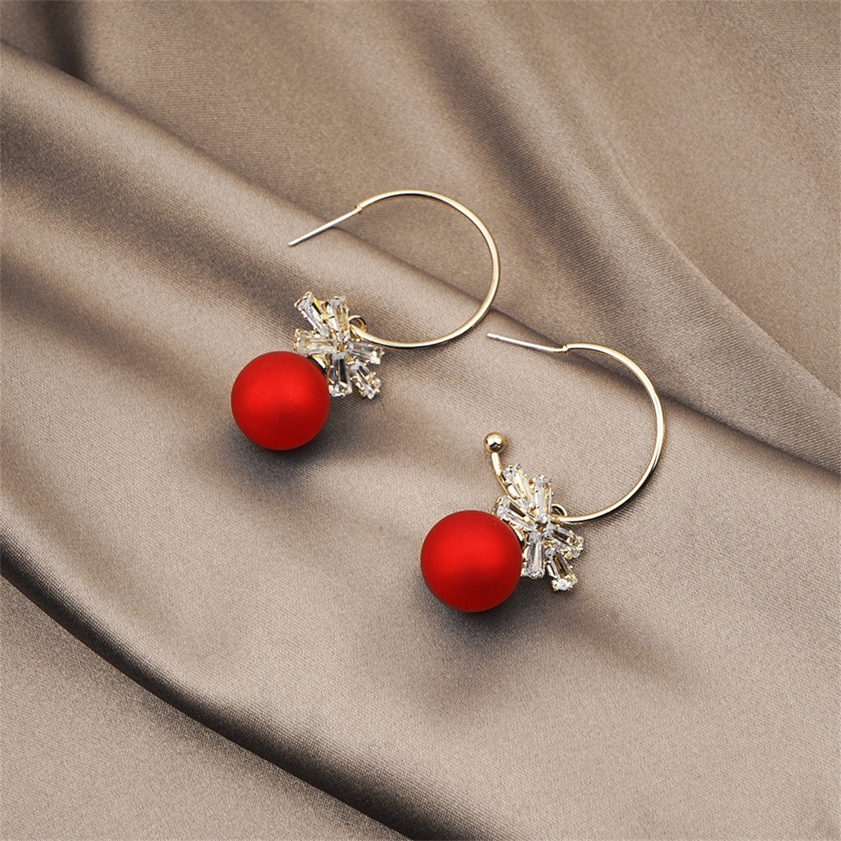 Red Resin and Clear Crystal Bow Drop Earrings, drop earrings for women, vintage-inspired design, side view