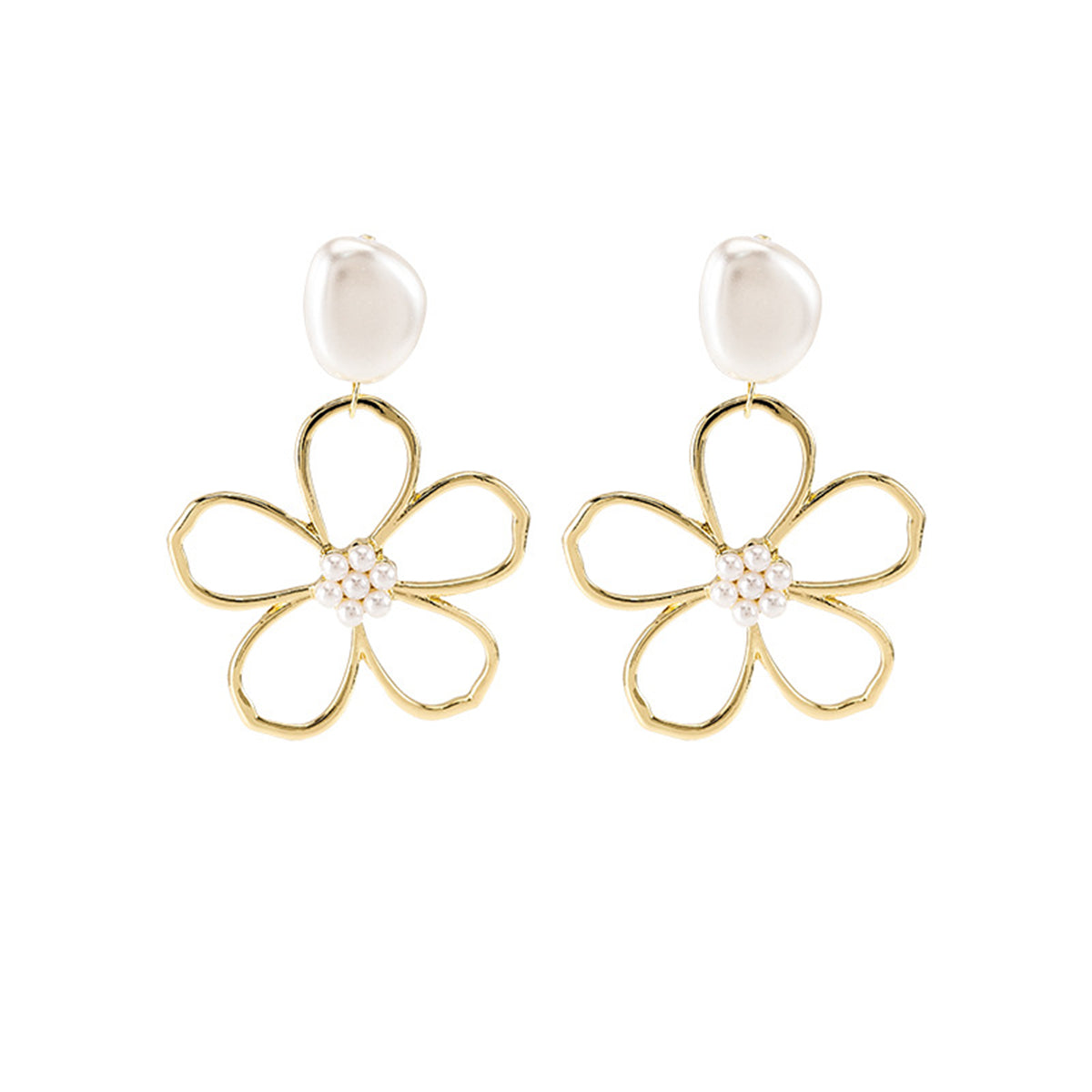 Pearl & 18K Gold-Plated Openwork Flower Drop Earrings
