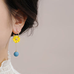 Yellow Enamel & 18K Gold-Plated Mum Mismatching Drop Earrings