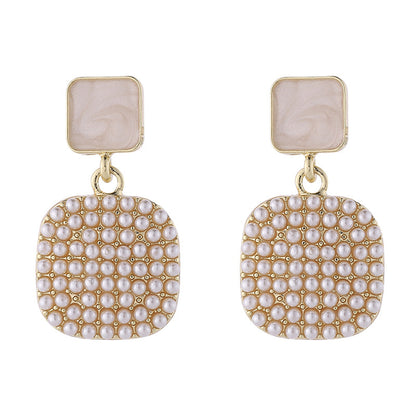 Enamel and Pearl 18K Gold-Plated Square Drop Earrings, gold drop earrings for women, botanical inspired, detail close-up
