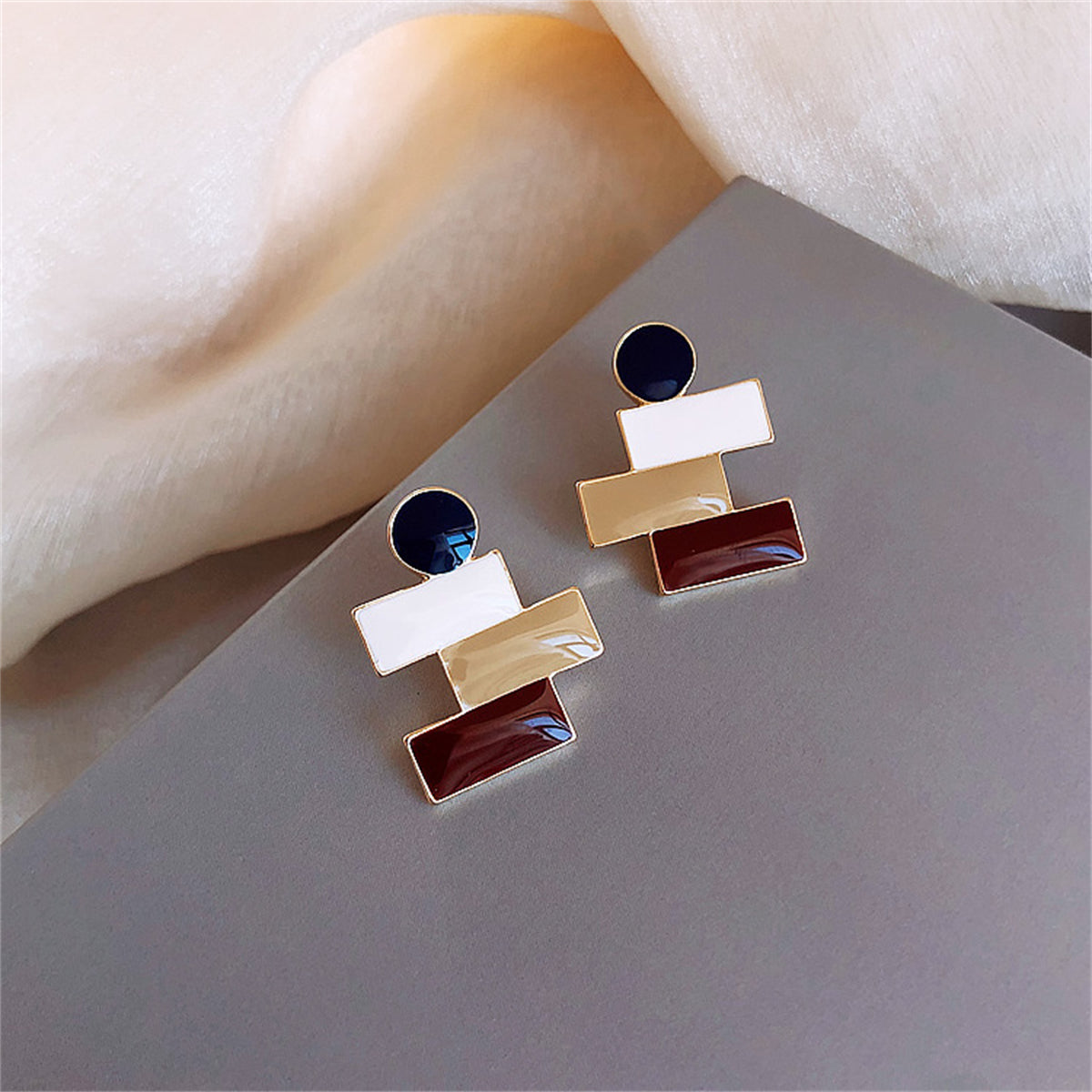 Tan & 18K Gold-Plated Geometric Stud Earrings