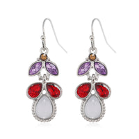 Red & Purple Crystal & Cat'S Eye Teardrop Earrings