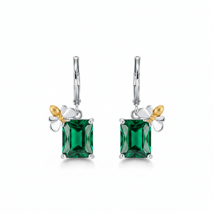 Green Crystal & Two Tone Sqaure Bee Huggie Earrings - Street Region