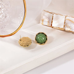 Green Resin & 18K Gold-Plated Twisted-Trim Round Stud Earrings