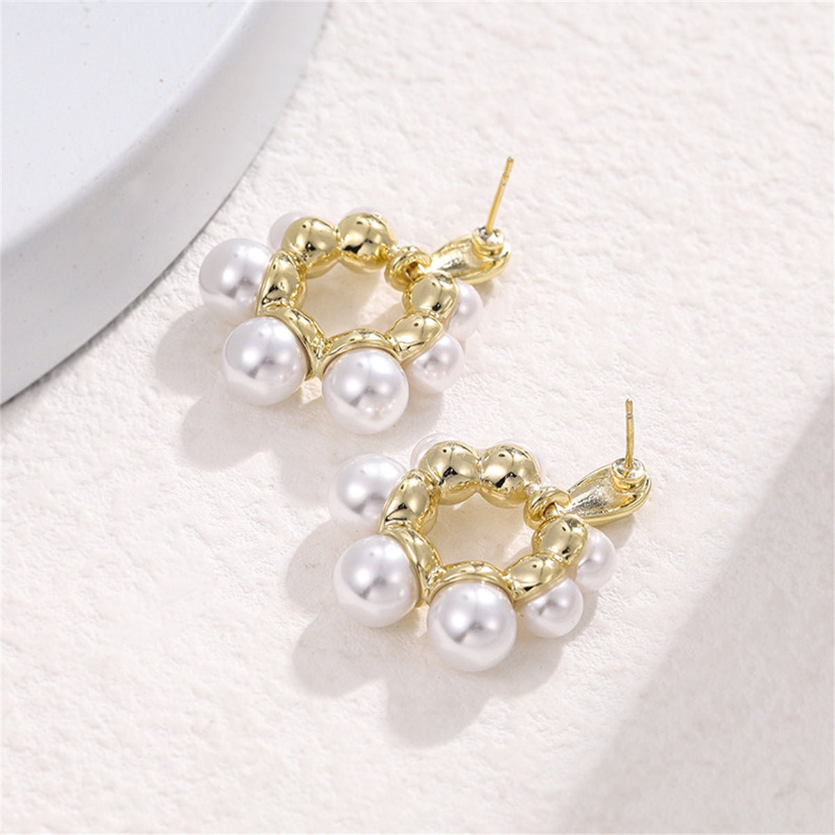 Pearl & 18K Gold-Plated Open Circle Drop Earrings